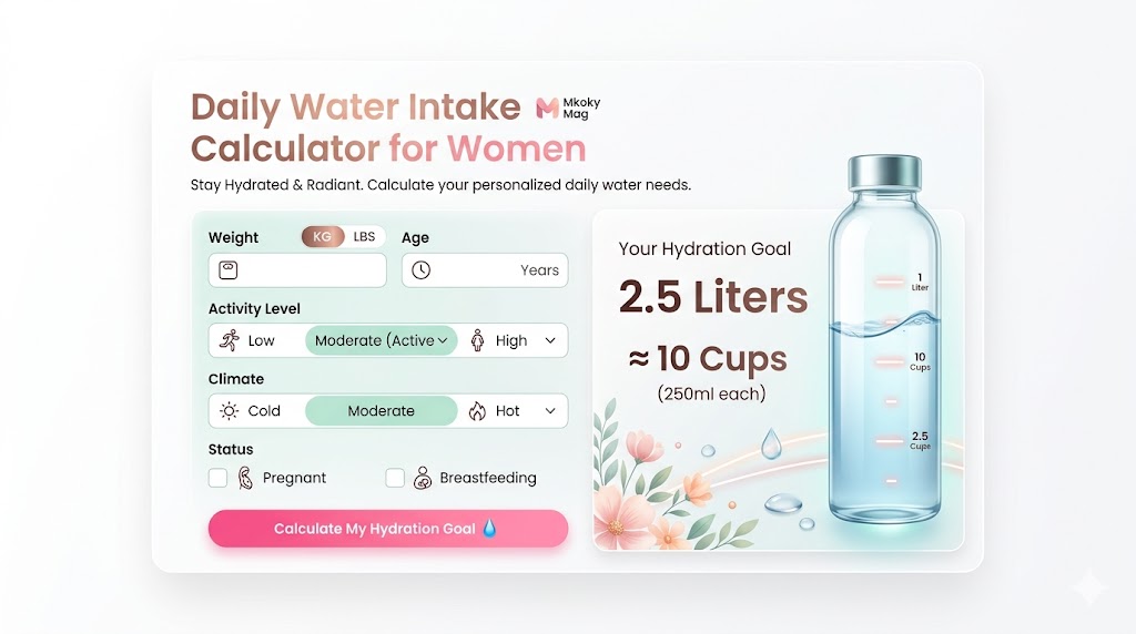 Daily Water Intake Calculator for Women – Stay Hydrated & Healthy